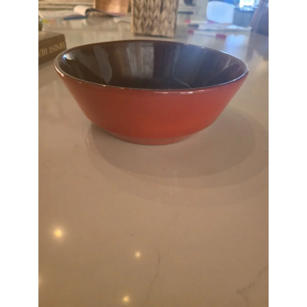 Vintage Frankoma Pottery 6N Flame Red, Orange, Brown Serving Vegetable Bowl 7.5